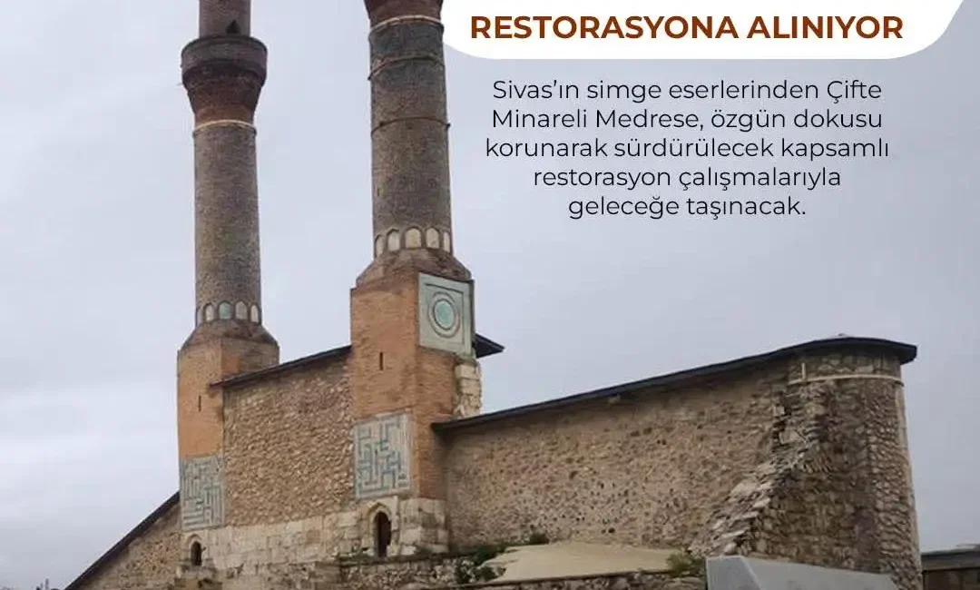 Sivas Çifte Minareli Medresede Restorasyon Çalışması Yapılacak.