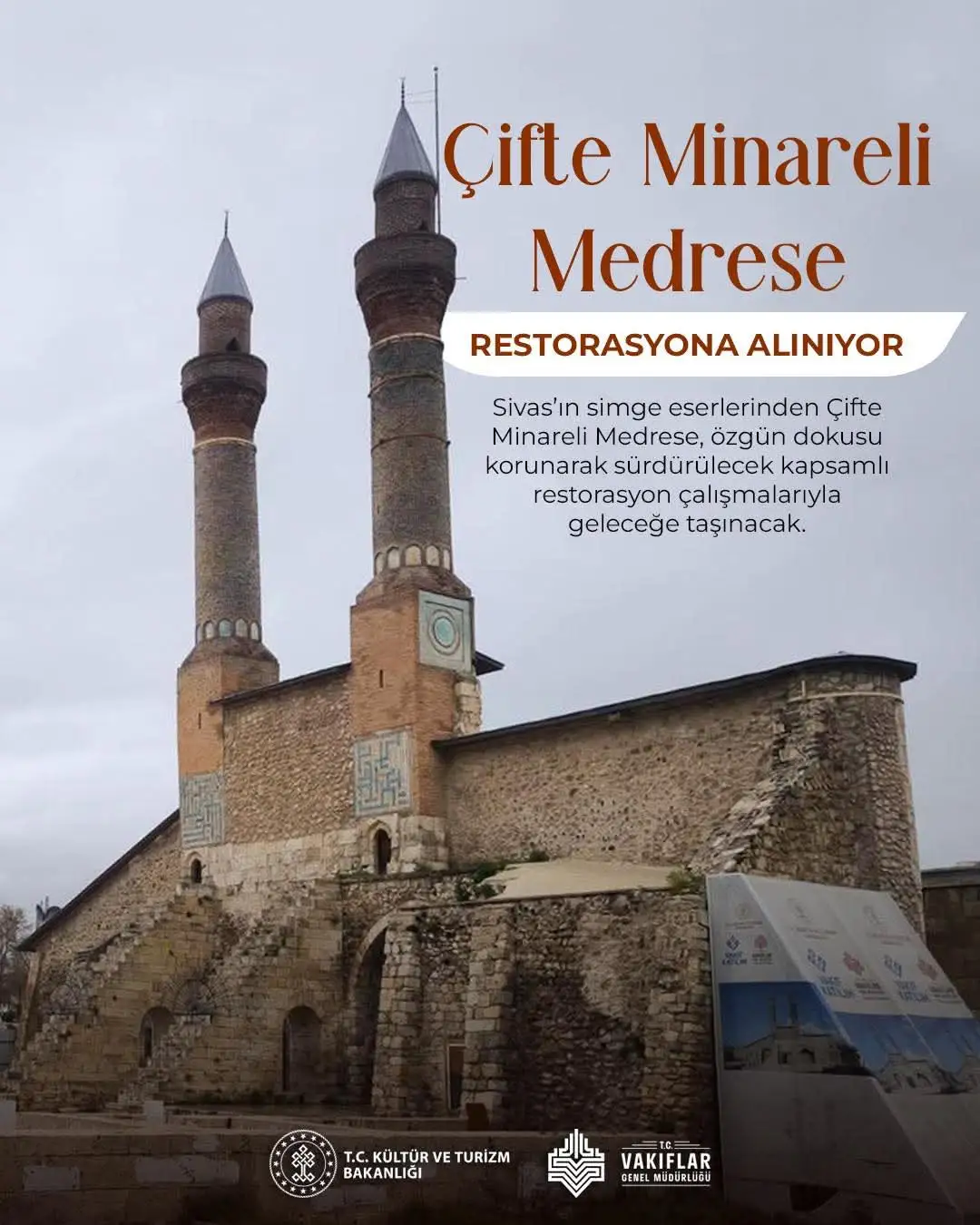 Sivas Çifte Minareli Medresede Restorasyon Çalışması Yapılacak.