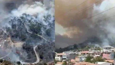 Balıkesir Edremit’te orman dışı alanda başlayan yangın ormana sıçradı. Saatte