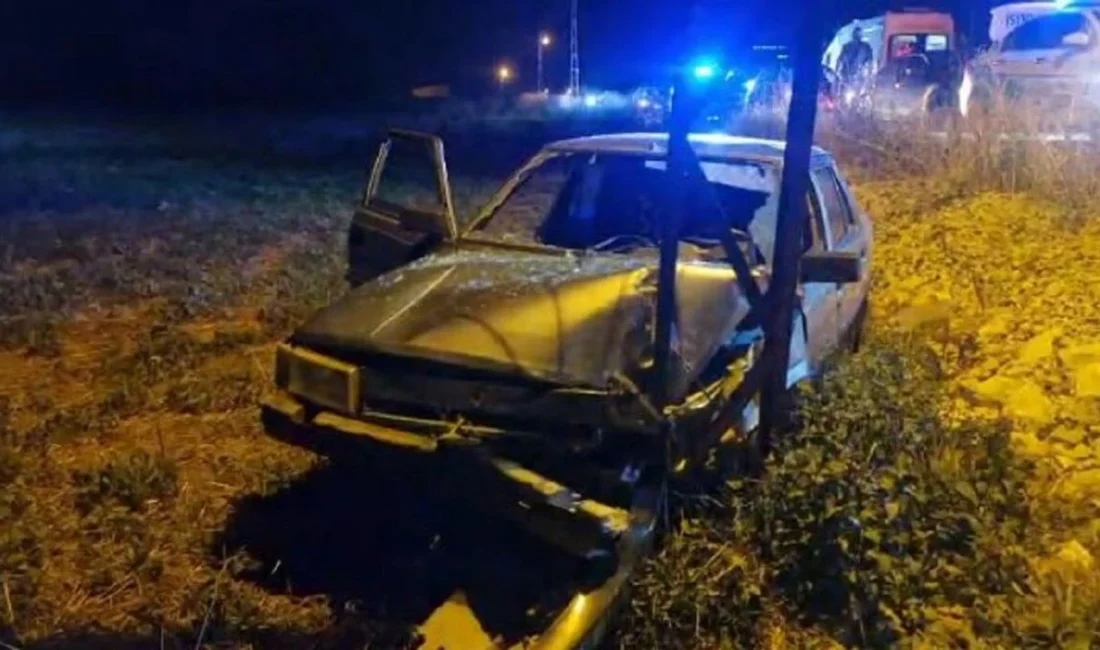 Çorum’un Alaca ilçesinde kontrolden çıkan otomobil elektrik direğine çarparak tarlaya