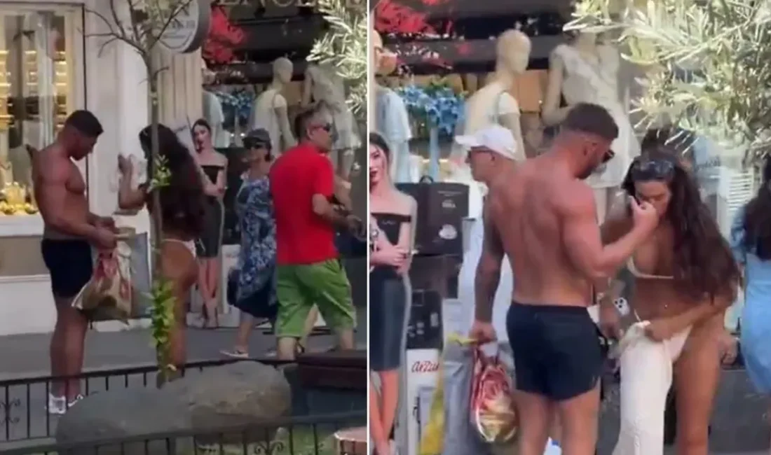 Antalya'da kavurucu sıcaklar ilginç görüntülere neden oldu. Çarşıda bikinileriyle dolaşan