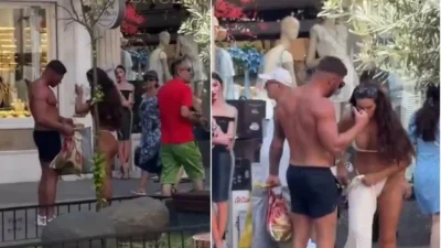 Antalya'da kavurucu sıcaklar ilginç görüntülere neden oldu. Çarşıda bikinileriyle dolaşan