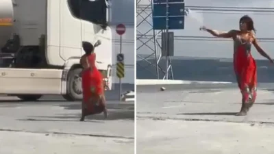 İstanbul Hadımköy-Sazlıbosna Yolu’nda bir kadın, seyir halindeki araçlara taş fırlattı.